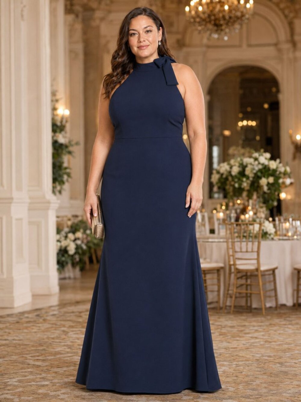 After Six 6827 Midnight Bow Neck Open Back Trumpet Gown Size 18-NWT